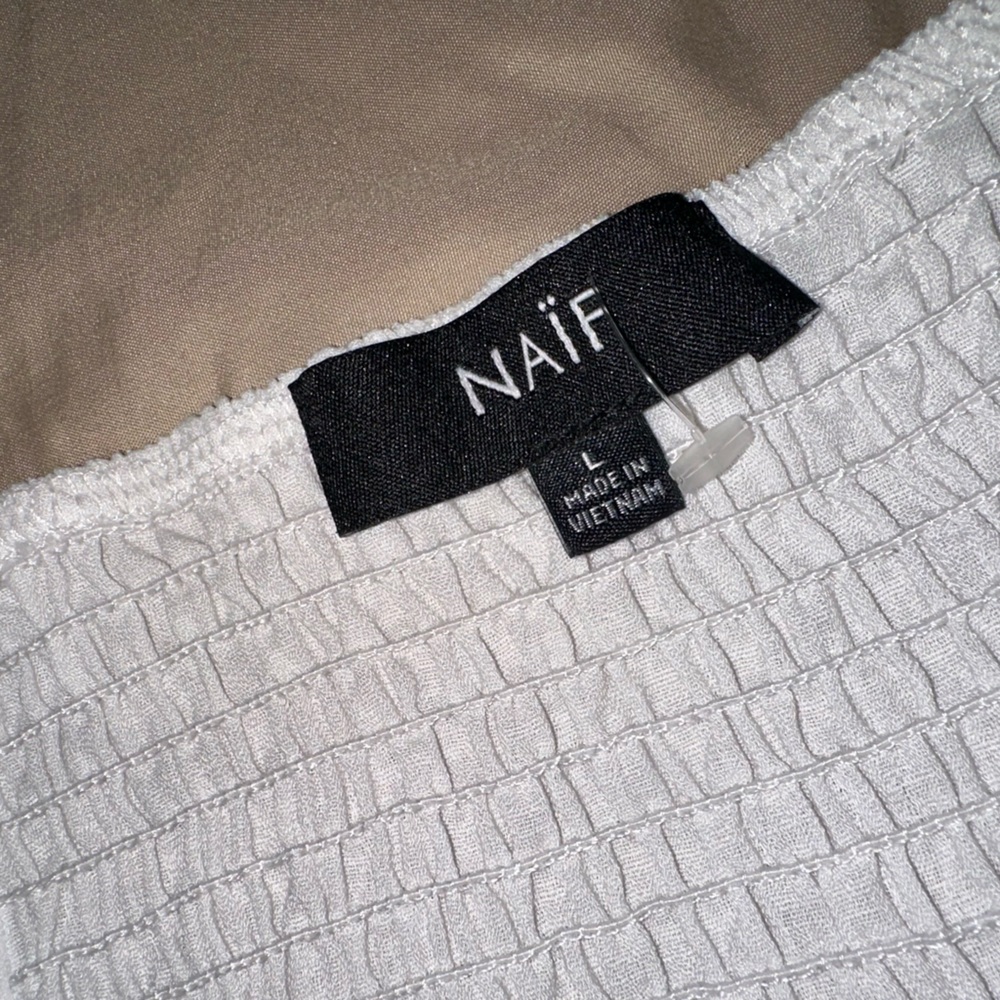 NAIF White Button-Front Mini Dress L - Picture 7 of 10